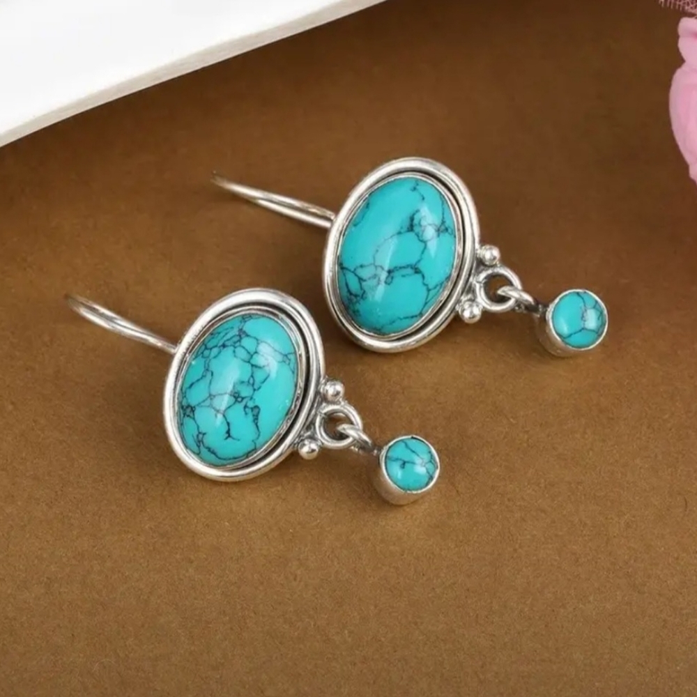 New Oval Turquoise Stone Drop Earrings